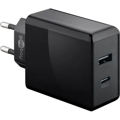 goobay USB-C Power Delivery Schnellladegerät 61673 | Dual-Port 30W | USB-A & USB-C | Quick Charge | kompakt | schwarz
