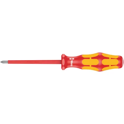 Wera VDE Kreuzschlitz-Schraubendreher PH0 x 80mm | isoliert 1000V | Kraftform-Griff | rot-gelb