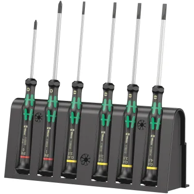 Wera Elektroniker Schraubendrehersatz 2035/6 B 05118152001 | 6-teilig | Micro PH/Schlitz | Black Point Spitze | Rack