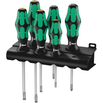 Wera Schraubendreher Set 334/355/6 | 6-teilig | Lasertip | Kraftform Plus Griff | PZ/Schlitz | schwarz/grün