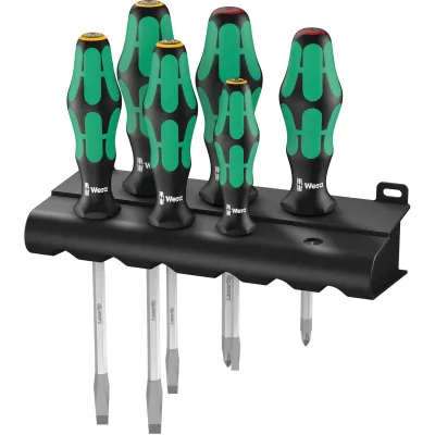 Wera Schraubendreher-Set 334 SK/6 Rack | 6-tlg. | Schlitz & Kreuzschlitz PH | Kraftform Plus | Lasertip | Box