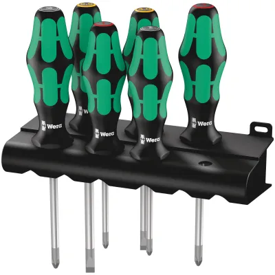 Wera Schraubendrehersatz 335/350/355/6 | 6-teilig | Kraftform Plus | Lasertip | PH/PZ/Schlitz | mit Rack