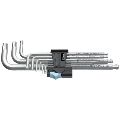 Wera Winkelschlüsselsatz 3950/9 PKL | 9-teilig | Edelstahl | Hex-Plus | Kugelkopf | 1,5–10 mm | farbig sortiert