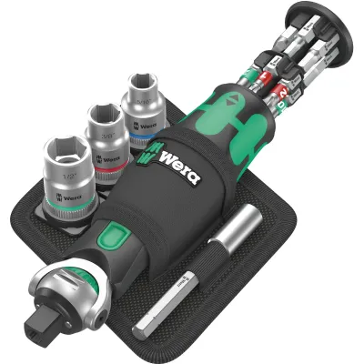 Wera Bit-Set 8009 Zyklop Pocket Imperial Set 2 | 18-tlg. | Umschaltknarre 3/8", 1/4" | Bit-Magazin | Tasche