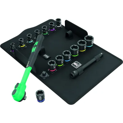 Wera Knarrensatz 8100 SB 12 / 05005530001 | Zyklop Comfort | 3/8" Antrieb | 16-teilig | metrisch | Tasche | Schwarz