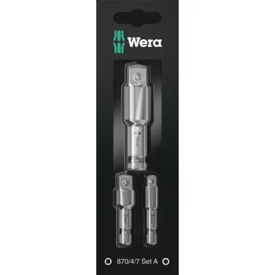 Wera Werkzeugschaft-Set 870/4/7 Set A SB | Steckschlüssel Adapter 3-tlg | 1/4", 3/8", 1/2" Vierkant