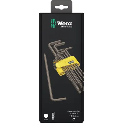 Wera Winkelschlüsselsatz 950/13 BlackLaser 05021721001 | Hex-Plus | 13-tlg. | Imperial | Kugelkopf | Tasche