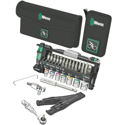 Wera Fahrrad Werkzeug-Set Bicycle Set 3 A | 05004183001 | 40-teilig | mit Bit-Ratsche, Kettennieter, Reifenheber, Tasche