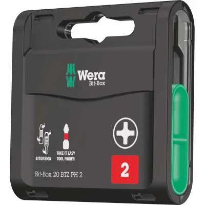 Wera Bit-Set Bit-Box 20 BTZ PH2 05057751001 | 20x PH2 Kreuzschlitz-Bits | BiTorsion | 1/4" Sechskant | Kunststoffbox