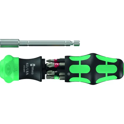 Wera Bit-Set Kraftform Kompakt 28 RA 1 | 05051519001 | 6-tlg | 1/4" | Ratschenfunktion | Magnethalter | Edelstahl