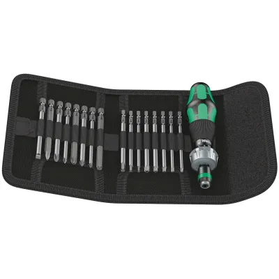 Wera Bit-Set Kraftform Kompakt 60 RA 05051040001 | 17-teilig | Ratschenfunktion | 89 mm Bits | Rapidaptor | Tasche