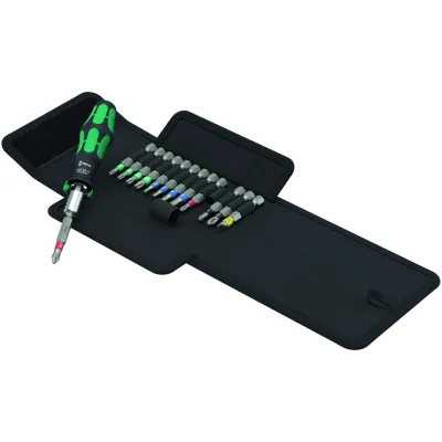 Wera Bit-Set Kraftform Kompakt 838 RA S 05051060001 | 13-tlg. | Magnethalter | Bit-Knarre | Tasche | schwarz/grün