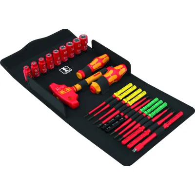 Wera Werkzeugset Kraftform Kompakt VDE 24 Allrounder 05006632001 | 25-teilig | Elektriker-Set | Tasche | isoliert