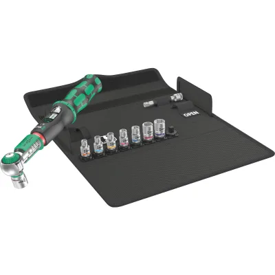 Wera Drehmomentschlüssel-Set Safe-Torque A 1 | 05075831001 | 1/4" Vierkant | 2-12 Nm | 10-teilig | Tasche | schwarz/grün