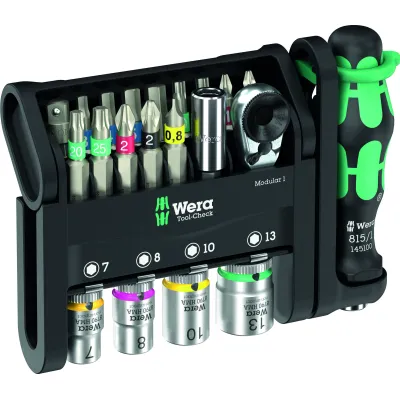 Wera Bitset Tool-Check Modular 1 05049000001 | 21-tlg. Set | 1/4" Bit-Ratsche | Magnethalter | Handgriff | schwarz/grün