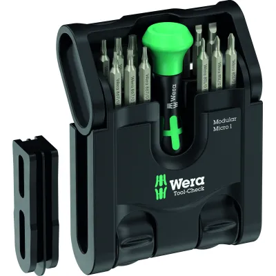 Wera Bitset Tool-Check Modular Micro 1 | 21-teilig | Handhalter 4mm | Magnethalter | Bit-Knarre | Kunststoffbox