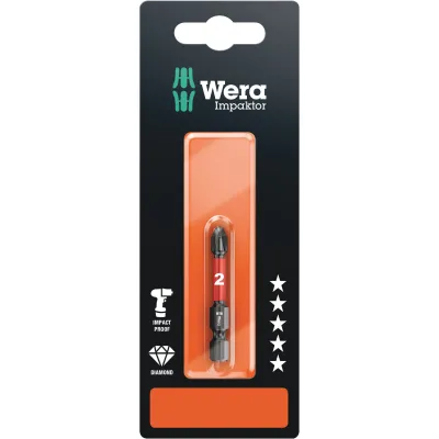 Wera Bit PH2x50mm 851/4 IMP DC SB 05073956001 | Phillips-Schrauben | Impact | Diamantbeschichtet | 1/4 Zoll | 50mm