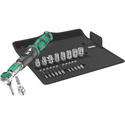 Wera Drehmomentschlüssel-Set Safe-Torque A 2 | 1/4" | 2-12 Nm | 23-tlg. | Heizungs-/Sanitär | Tasche | Schwarz-Grün