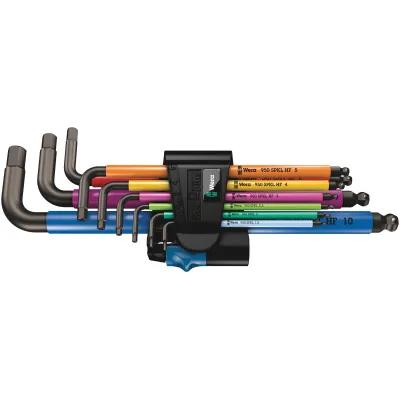 Wera Winkelschlüsselsatz 950/9 Hex-Plus | 9-tlg. | 1,5–10 mm | Kugelkopf | Haltefunktion | farbcodiert