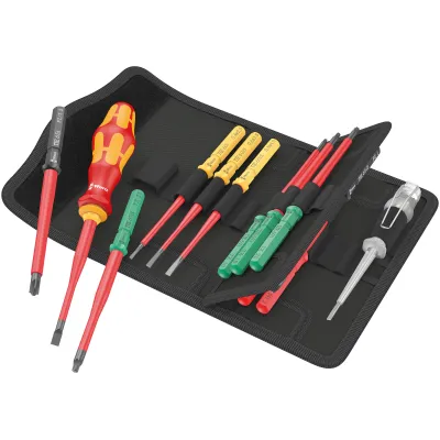 Wera Schraubendreher Set Kraftform Kompakt VDE 16 extra slim | 16-tlg | isoliert | Tasche | PH/PZ/TX/Schlitz | rot/gelb