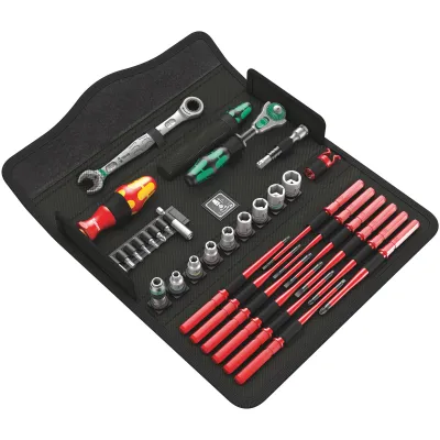 Wera Schraubendreherset Kraftform Kompakt W Imperial 1 | 35-tlg. Set | Zyklop Speed-Knarre | VDE | Textilbox | Schwarz