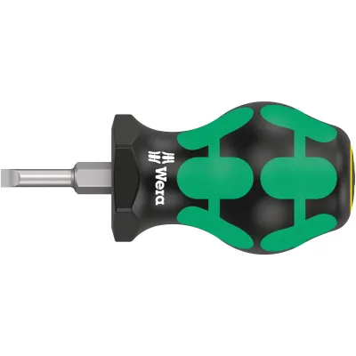 Wera Schlitz-Schraubendreher 335 Stubby 05008841001 | 4x0,8x24,5 mm kurz | 2K-Griff | Abrollschutz | schwarz/grün