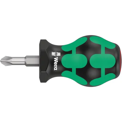 Wera Kreuzschlitz-Schraubendreher 350 PH2 05008851001 | Stubby | PH2 | 25 mm Klinge | 2K-Griff | Abrollschutz