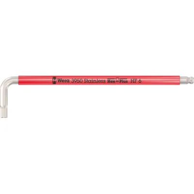Wera Winkelschlüssel 05022696001 | Innensechskantschlüssel 6 mm | Edelstahl | Hex-Plus | Kugelkopf | 172 mm