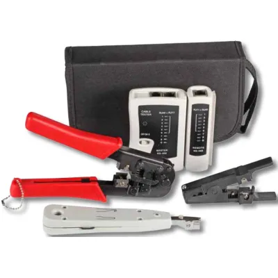 EFB-Elektronik Werkzeugset Netzwerktechnik | 4-teilig | LAN-Tester RJ11/RJ12/RJ45 | Crimpzange | LSA Werkzeug | Tasche