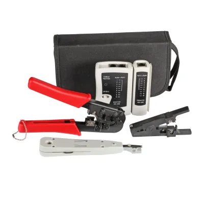 EFB-Elektronik Werkzeugset Netzwerktechnik 4-teilig | mit Tasche | LAN-Tester | Crimpzange RJ45/RJ12/RJ11 | weiß