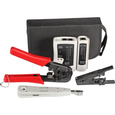 EFB-Elektronik Werkzeugset Netzwerktechnik 4-teilig | mit Tasche | LAN-Tester | Crimpzange RJ45/RJ12/RJ11 | weiß