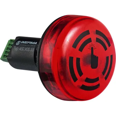 WERMA LED-Summer EM 45010055 | Akustisches & optisches Signalgerät | Dauerton 24V DC | Einbau | 80dB | IP65 | rot
