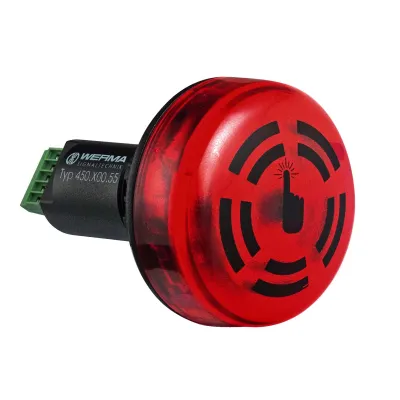 WERMA LED-Summer EM 45010055 | Akustisches & optisches Signalgerät | Dauerton 24V DC | Einbau | 80dB | IP65 | rot
