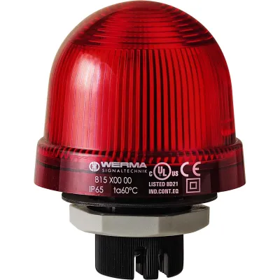 WERMA LED Dauerleuchte 816.100.55 | 24V AC/DC Einbauleuchte | vandalensicher | Polycarbonat | rot | IP65 | langlebig