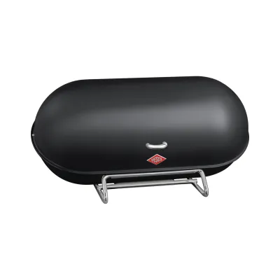 WESCO Brotkasten Breadboy | Brotbox Metall | Schwenkdeckel klapperfrei | Lüftungslöcher | 44 cm | schwarz matt