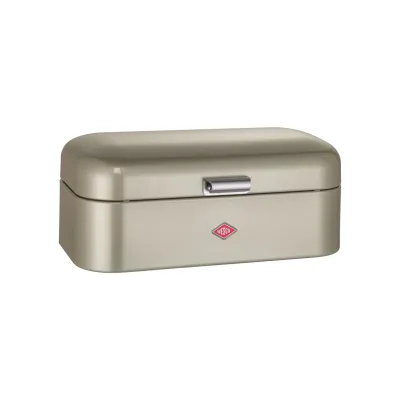 WESCO® Brotkasten Grandy® | Retro Design | Stahlblech pulverbeschichtet | Lüftungslöcher | 42x17x22 cm | neusilber