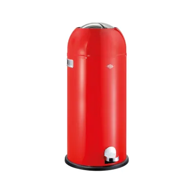 WESCO Kickmaster Maxi Mülleimer 40L | Treteimer | Edelstahl-Klappe | Metall-Einsatz | pulverbeschichtet | rot