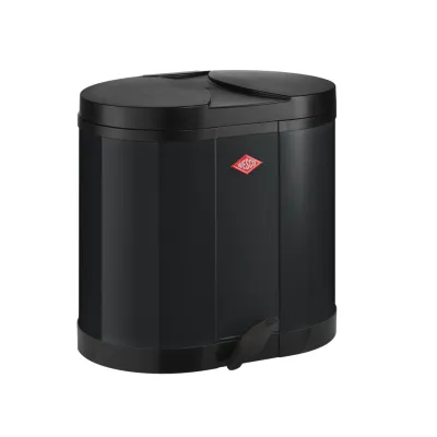 WESCO Ökosammler 170 | Doppelabfalleimer Küche 30L | 2x15L | Stahlblech/Kunststoff | Tretmechanismus | schwarz