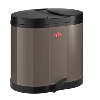 WESCO® Tretabfalleimer Ökosammler 170 | Doppelabfallsammler 2 x 15 Liter | Stahlblech | Fußtritt | warm grey