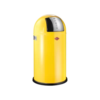 WESCO Pushboy 50l Abfallbehälter | freistehend | Edelstahl-Klappe | pulverbeschichtet | lemonyellow