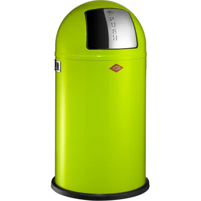 WESCO Pushboy 50l Abfalleimer 175531-23 | Mülleimer groß | Edelstahl-Klappe | Stahlblech | limegreen