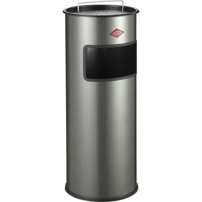 WESCO® Standascher 50 | Mülleimer mit Ascher | 50 Liter | pulverbeschichtet | neusilber