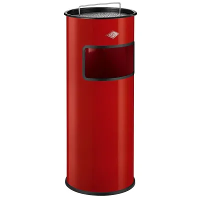 WESCO® Standascher 50 | Mülleimer mit Ascher | Sieb & Aschereinsatz | 50 Liter | Stahlblech pulverbeschichtet | rot