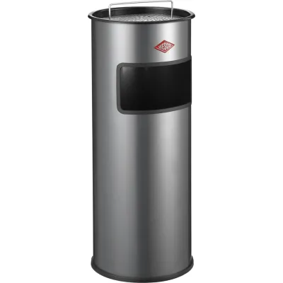WESCO® Standascher 50 | Mülleimer mit Ascher | 50L | Stahlblech pulverbeschichtet | Aschereinsatz herausnehmbar | silber