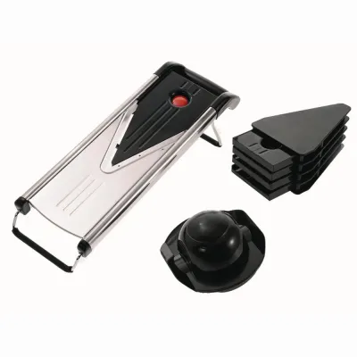 Westmark Gemüseschneider V-Plus 11302260 | V-Hobel mit 5 Einsätzen | Edelstahlklingen | rutschfest | Edelstahl/Schwarz