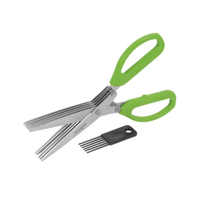 Westmark Kräuterschere | 5 Edelstahlklingen | Reinigungskamm | 20 cm | Silber/Grün