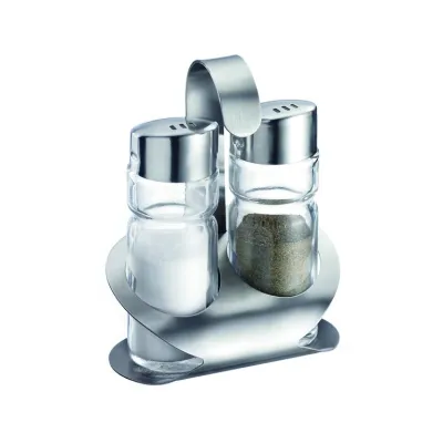 Westmark Salz- & Pfefferstreuer Set | 3-teilig | Edelstahl/Glas | je 40 ml | mit Ständer | Silber/Transparent