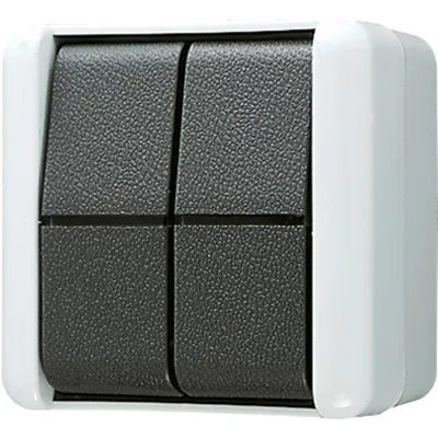 JUNG Doppel-Taster 839W | 2 Wechsler | Aufputz | beleuchtet | IP44 Feuchtraum | Thermoplast | grau RAL 7035