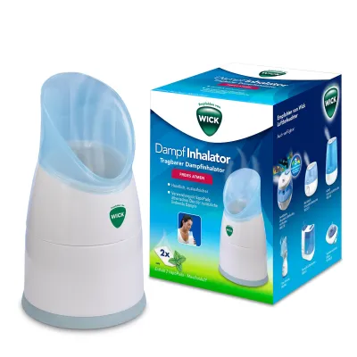WICK BRAUN Dampf-Inhalator W1300-DE | tragbar | beruhigender Dampf | VapoPads-kompatibel | weiß-blau | 10,1x10,3x13,6 cm