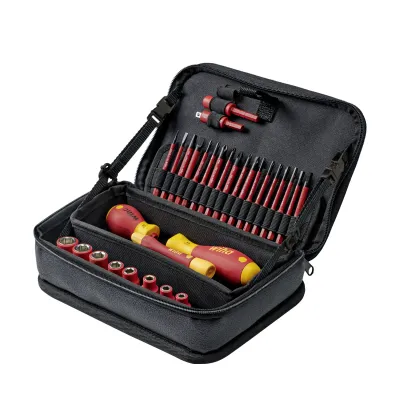 Wiha Werkzeug-Set slimVario® electric 43465 | 32-tlg. | isolierte Wechselbits | Funktionstasche | Elektriker | Rot/Gelb